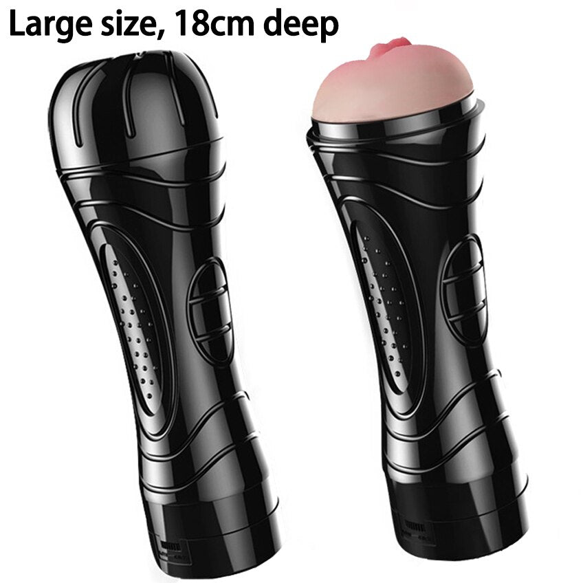 Vibrating Male Masturbation Sex Machines Toys for Men Erotic Masturbator Cup Realistic Vagina Pocket Pussy Blowjob Stroker - The Gadget Shack Shop