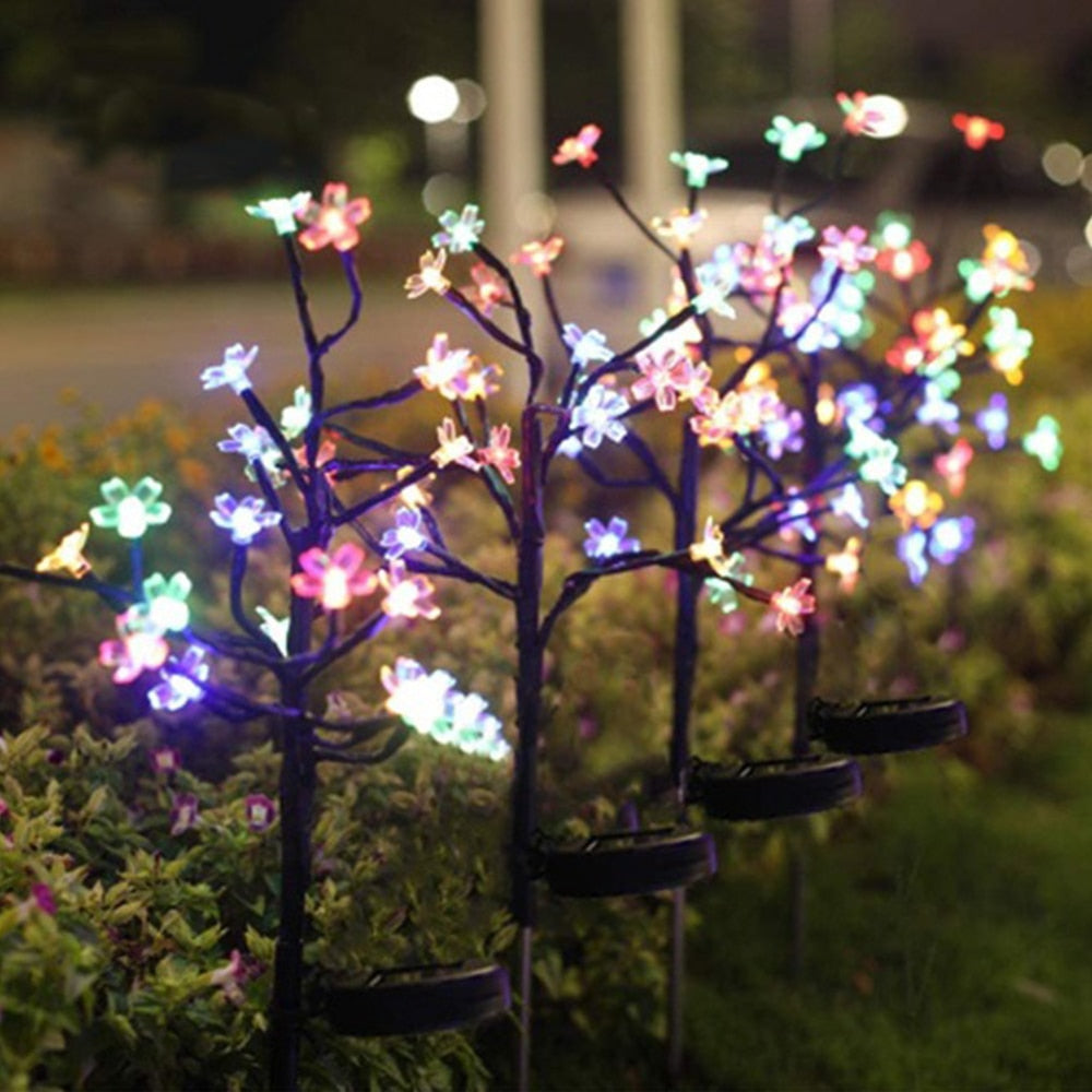 Outdoor Waterproof Multi Colored Cherry Blossom Landscape Solar Lights for Pathway, Patio, Yard, Deck, or Walkway - The Gadget Shack Shop